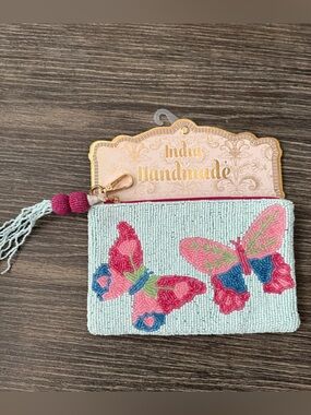 NWT Beaded Butterfly Zipper Pouch